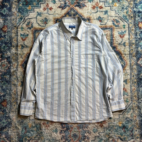 Vintage Blue White Striped Long Sleeve Button-up Shirt - Picture 1 of 5